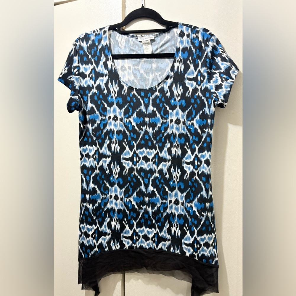 Blue and Black Patterned Women's Top - Picture 1 of 4